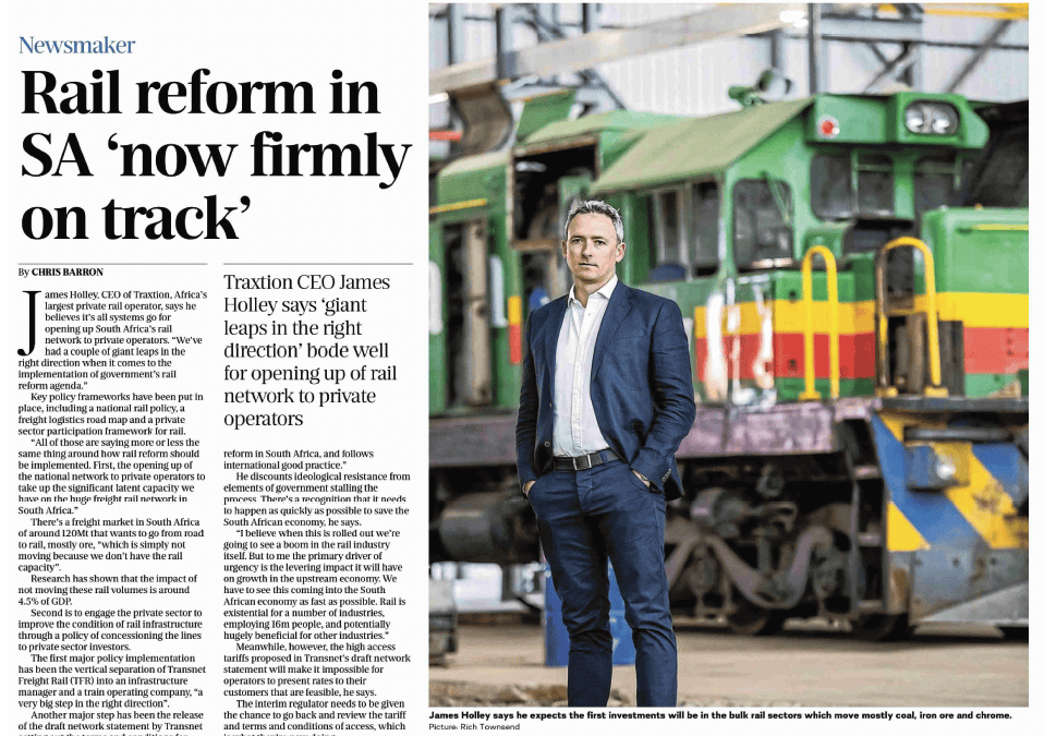 Rail reform in SA ‘now firmly on track’